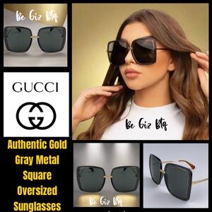 GUCCI Authentic Gold Gray Metal Square Oversized Sunglasses GG0903S 001 60MM NWT